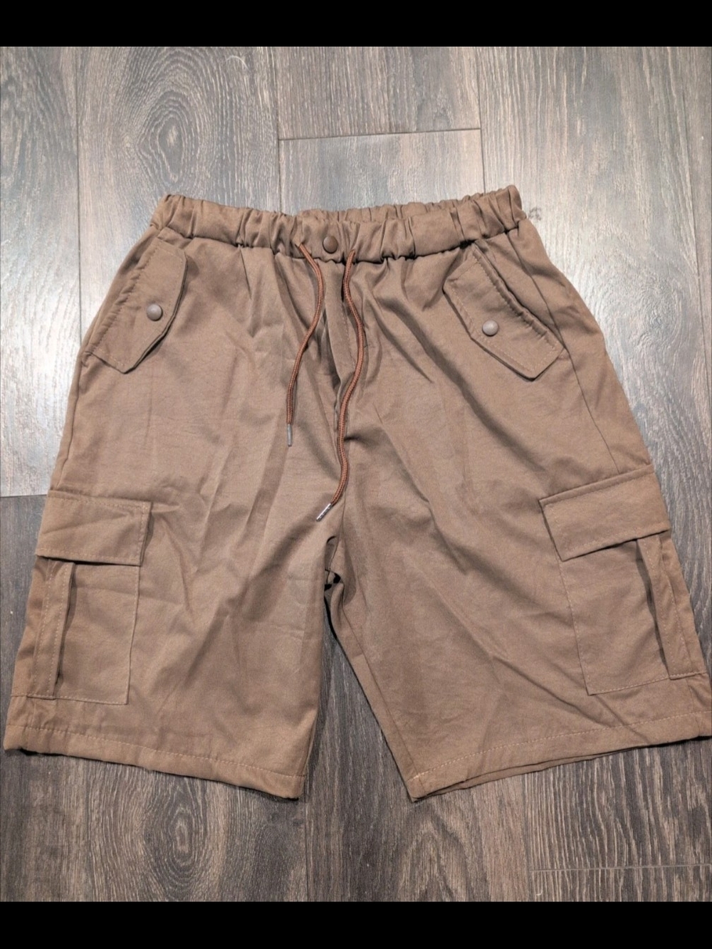Women's Brown Cargo Shorts Pockets Elastic Waist Drawstring Polyester Size 2XL